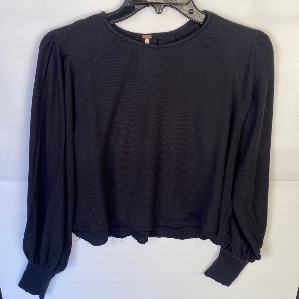 Free People Black Ling Sleeve Loose Fit Petite Top Size SP